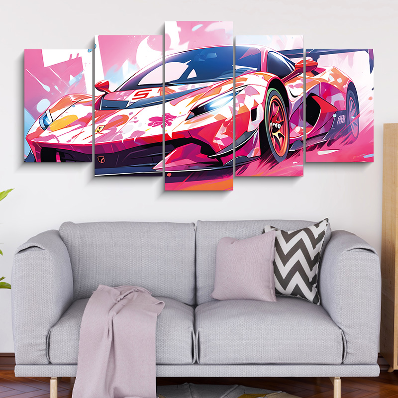 Street Racing Supercar Art Canvas Five Parts for Home Decoration